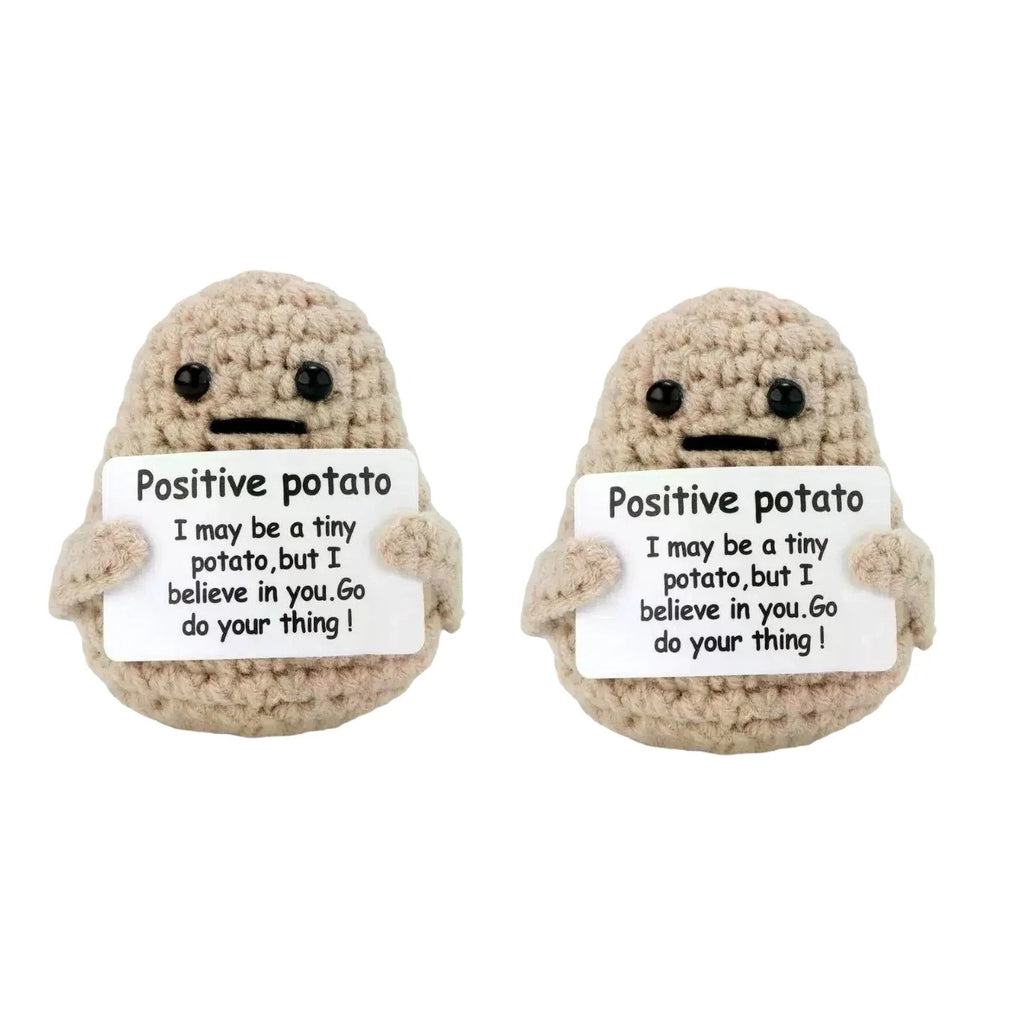 New Positive Energy Potato Hug Pocket Mini Handmade Plush Wool Knitting Doll with Card Funny Christams Gift Home Room Decoration