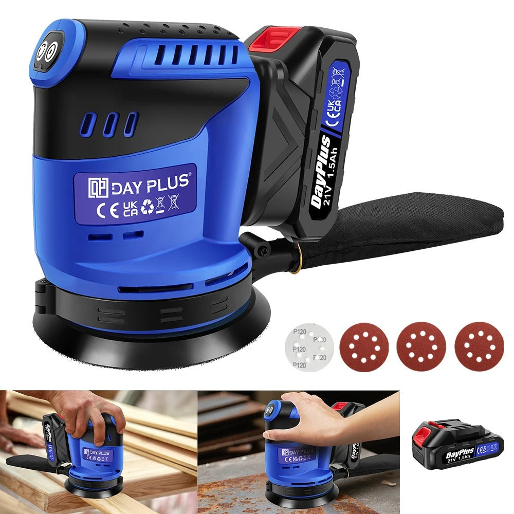 21V Cordless Orbital Sander with 1X 1.5Ah Battery & Charger,3-Speed Control, Perfect for Sanding, Polishing Wood & Metal Surfaces