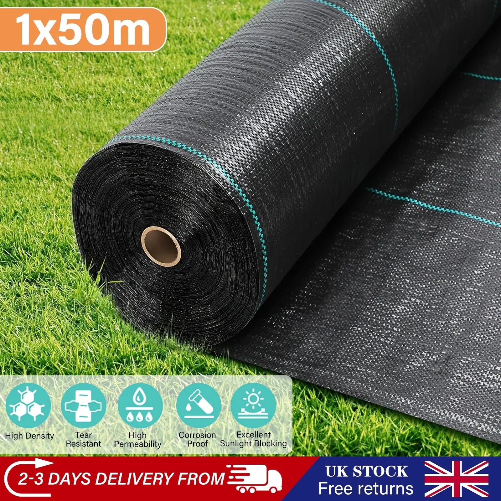 100 GSM Heavy Duty Weed Control Fabric Sheet Membrane Landscape Ground Cover Garden Mat ,1 Meter Width 50 Meter Length