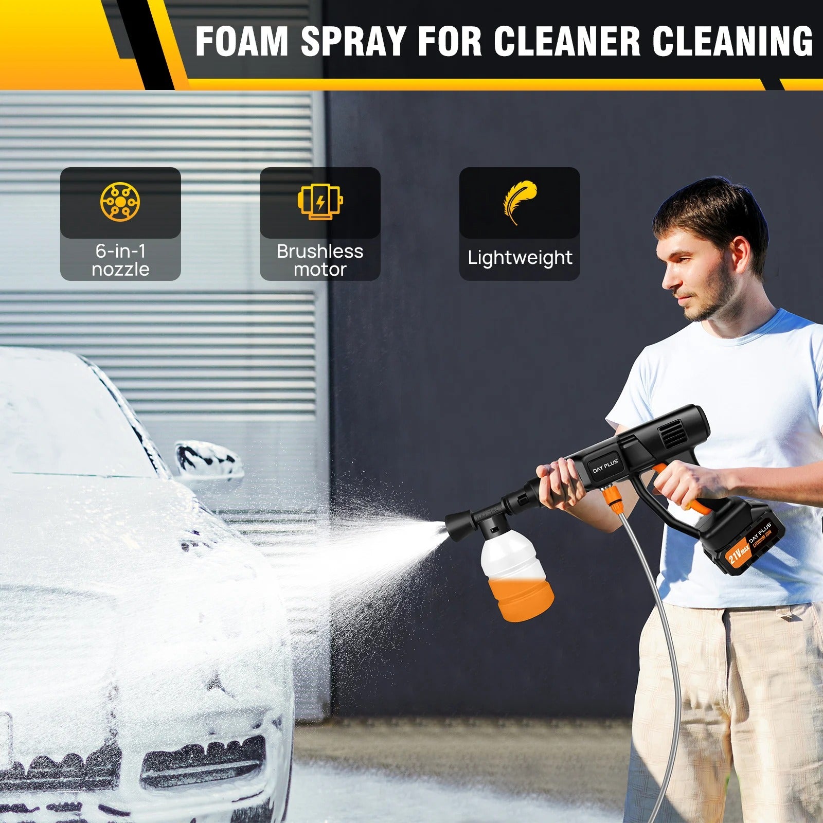 21V Water Gun Spray Cleaner Car Washer, with 3000mAh battery, Handheld High Pressure Washer for Car/Floor/Garden Cleaning and Water