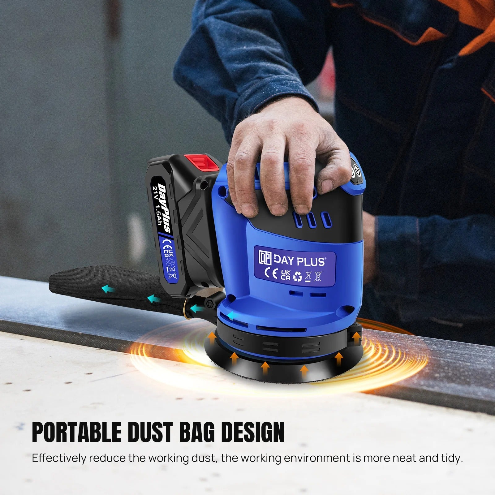21V Cordless Orbital Sander with 1X 1.5Ah Battery & Charger,3-Speed Control, Perfect for Sanding, Polishing Wood & Metal Surfaces