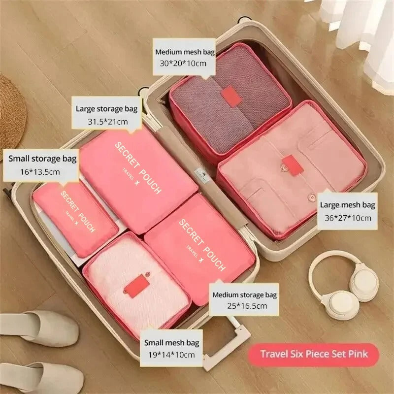 6pc Foldable Travel Storage Bags And Luggage Organizer
