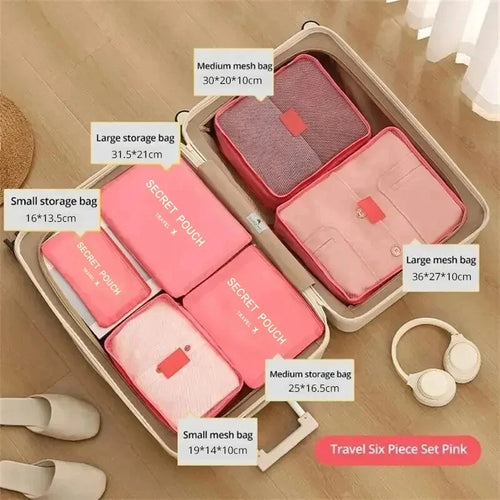 6pc Foldable Travel Storage Bags And Luggage Organizer
