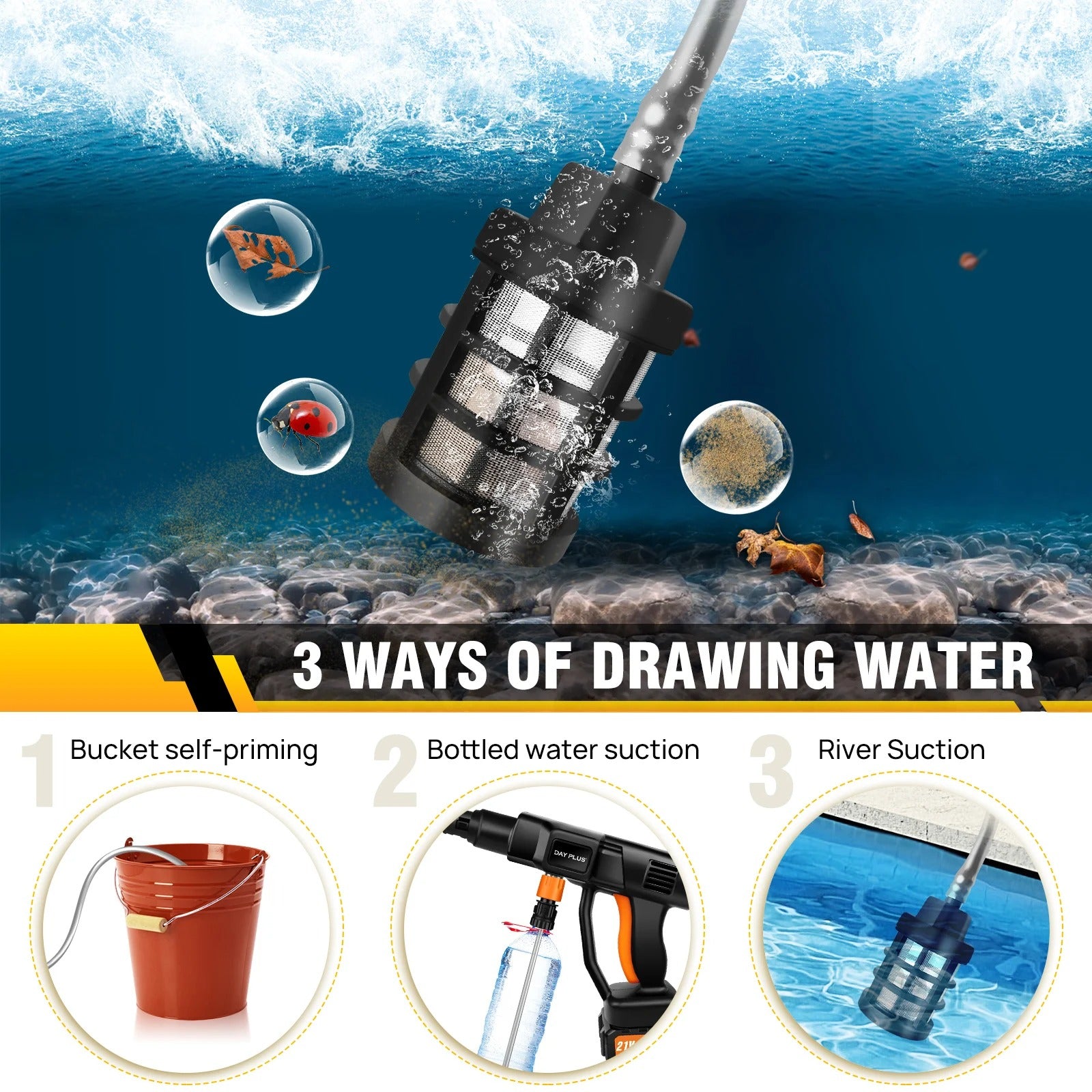 21V Water Gun Spray Cleaner Car Washer, with 3000mAh battery, Handheld High Pressure Washer for Car/Floor/Garden Cleaning and Water