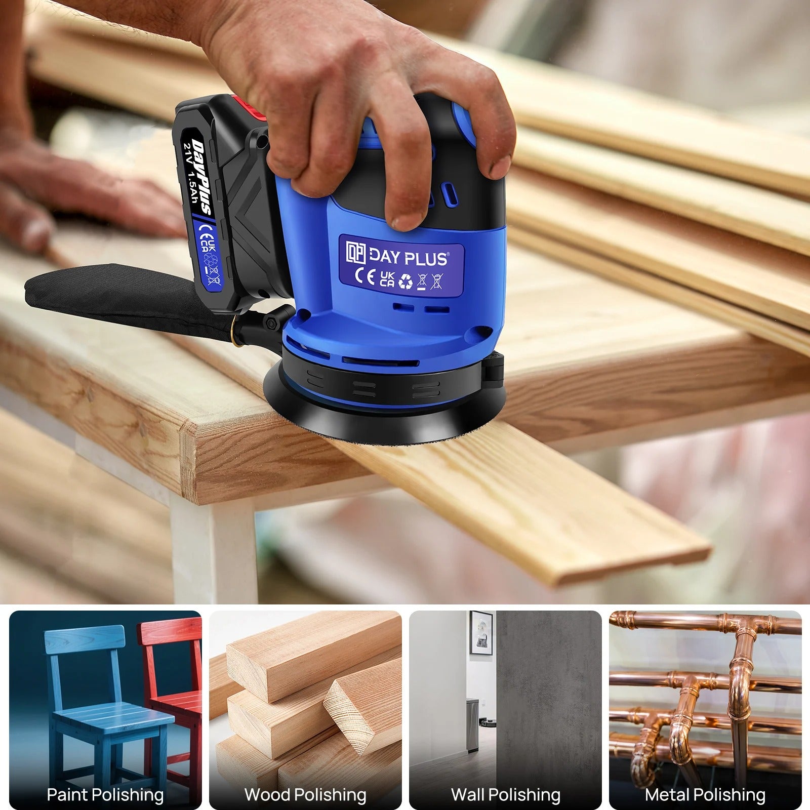 21V Cordless Orbital Sander with 1X 1.5Ah Battery & Charger,3-Speed Control, Perfect for Sanding, Polishing Wood & Metal Surfaces
