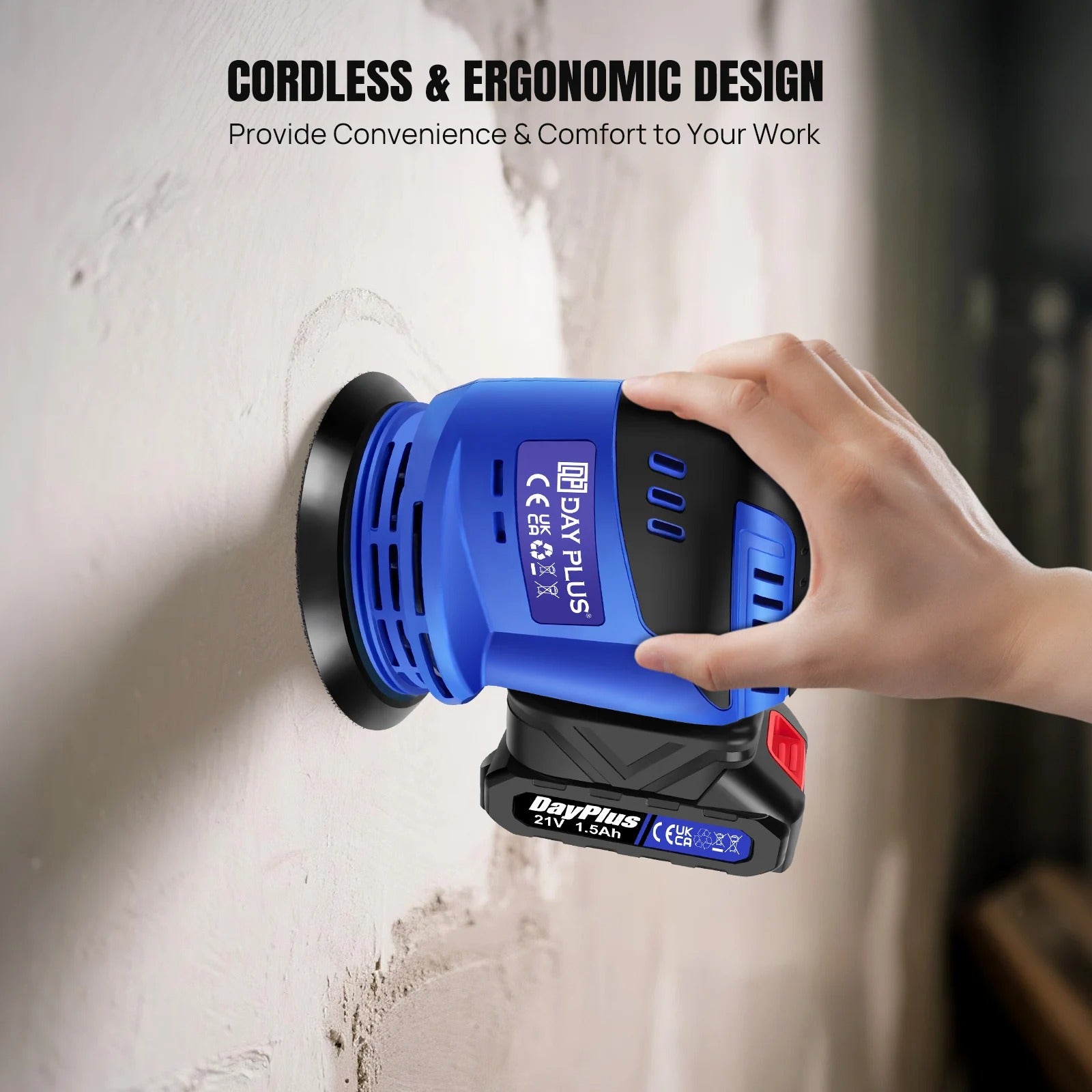 21V Cordless Orbital Sander with 1X 1.5Ah Battery & Charger,3-Speed Control, Perfect for Sanding, Polishing Wood & Metal Surfaces