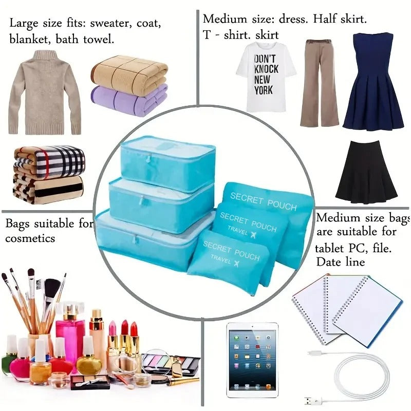 6pc Foldable Travel Storage Bags And Luggage Organizer