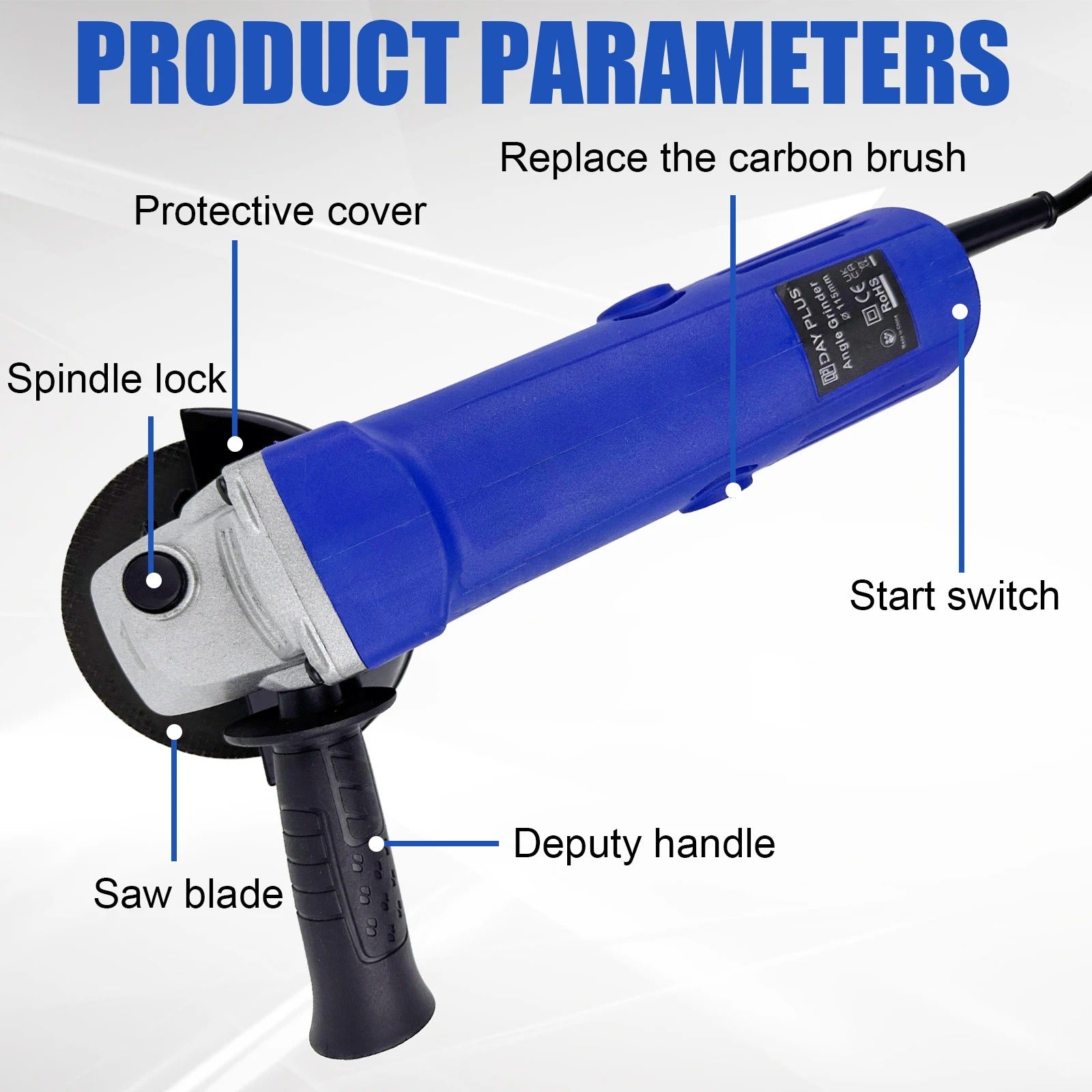 2000W Electric Angle Grinder, 115mm 4.5 inch Grinding Tool 12000 RPM, Wheel Disc for Metal, Tile Cutting and Grinding
