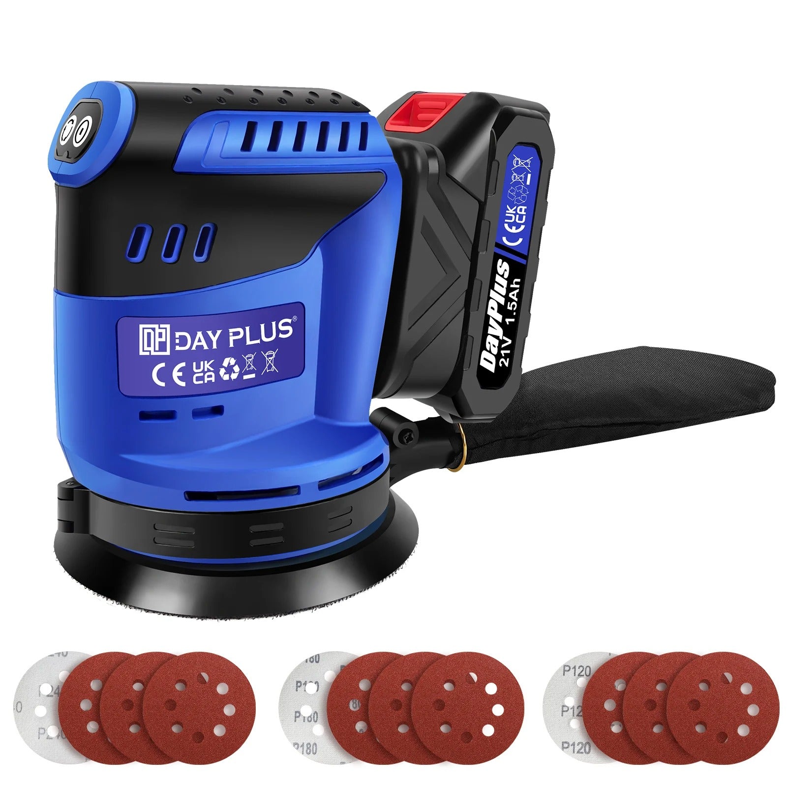 21V Cordless Orbital Sander with 1X 1.5Ah Battery & Charger,3-Speed Control, Perfect for Sanding, Polishing Wood & Metal Surfaces