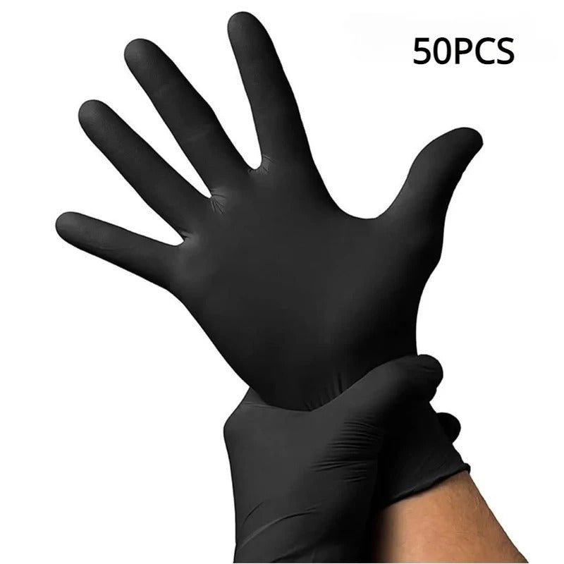 50PCS Disposable Black Nitrile Gloves Latex Free Waterproof Durable Suitable for Kitchen Food Processing Beauty Salon Family